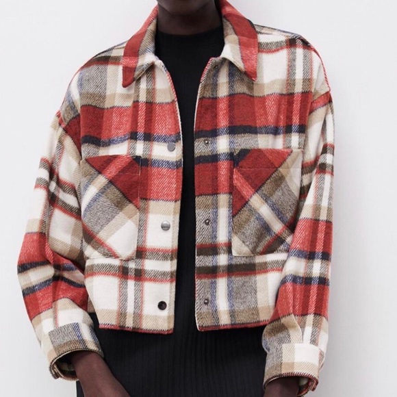 Zara Jackets & Blazers - Zara red plaid overshirt size L new with tag